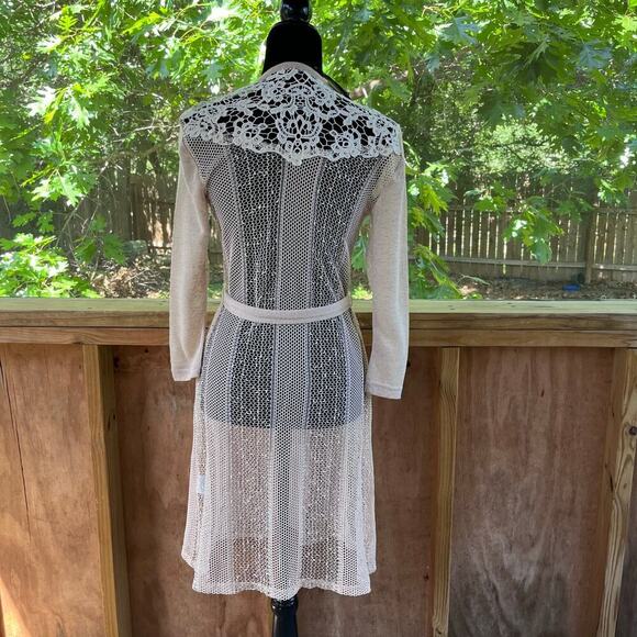 Ryu Women's Open Knit Longline Lace Trim Cardigan Color Blush Size S. NEW - Picture 3 of 11